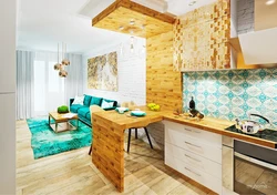 Turquoise kitchen living room design photo