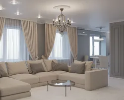 Photo of curtains in the living room beige color
