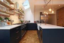 Kitchens without wall cabinets in the interior of a country house