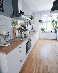 Kitchens without wall cabinets in the interior of a country house