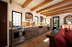 Kitchens without wall cabinets in the interior of a country house