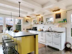 Kitchens without wall cabinets in the interior of a country house