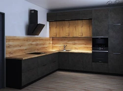 Kitchens in black with wood photo