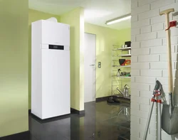 Interior of a small kitchen with a floor-standing boiler