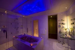 Suspended ceilings with lighting in the bathroom photo