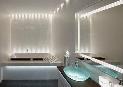 Suspended ceilings with lighting in the bathroom photo