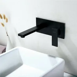 Bathroom with black faucets photo