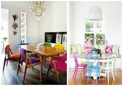 Chairs of different colors in the kitchen interior