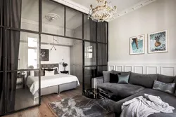 Living room interior with door to bedroom