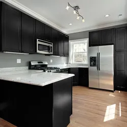 Kitchen design dark tiles