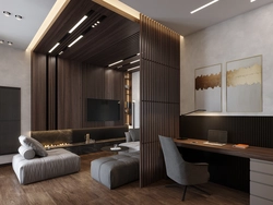 Slats in the interior of the kitchen living room on the wall