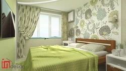 Green wallpaper for bedroom walls in the interior