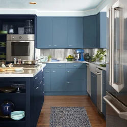 Photo Of Kitchen Gray Top Blue Bottom