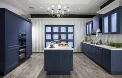 Photo of kitchen gray top blue bottom