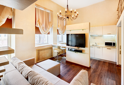 How to combine a small kitchen and living room photo