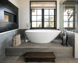 Freestanding bathtub in the bathroom interior