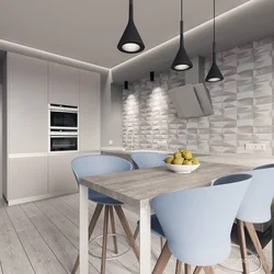 Gray floor and gray walls in the kitchen interior