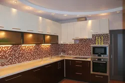 Suspended ceilings for the kitchen design with lighting photo in the interior