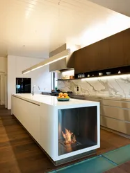 Fireplace in the kitchen interior photo