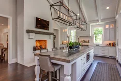 Fireplace in the kitchen interior photo