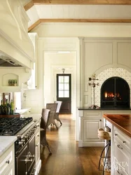 Fireplace in the kitchen interior photo