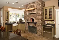 Fireplace in the kitchen interior photo