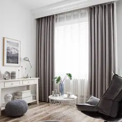 Curtains for gray wallpaper in the living room photo