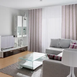 Curtains for gray wallpaper in the living room photo