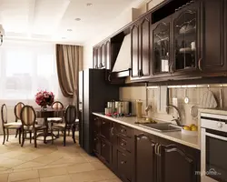 What color goes with brown in the kitchen interior photo