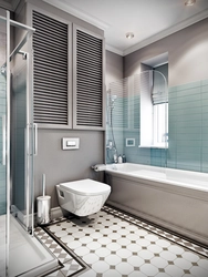 Louvered doors in the bathroom interior