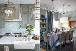 Color combination in the interior of a gray-blue kitchen