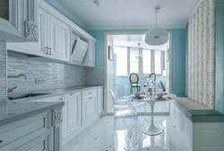 Color combination in the interior of a gray-blue kitchen