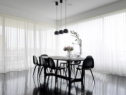 White Curtains In The Kitchen In The Interior Photo