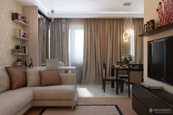 Living room interior 17 sq m with balcony