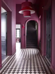Red hallway in the interior photo