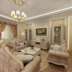 Living room interior in golden style