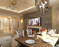 Living room interior in golden style