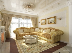 Living room interior in golden style