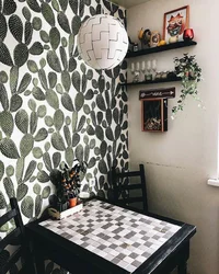 How to wallpaper a kitchen with two types of wallpaper photo