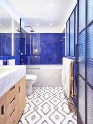 Bathroom design with blue floor