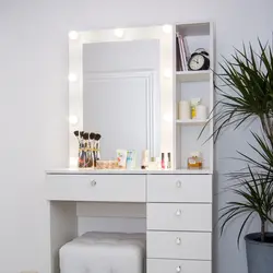 Ladies table with mirror in the bedroom with lighting photo