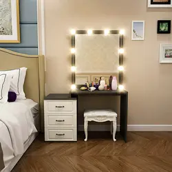 Ladies table with mirror in the bedroom with lighting photo