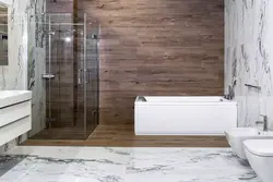 Bathroom Design With Wood And Marble Tiles Photo