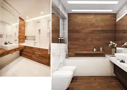 Bathroom design with wood and marble tiles photo
