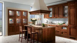 Kitchen interior with wooden furniture