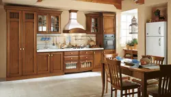 Kitchen interior with wooden furniture