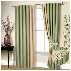 Two-color curtains in the living room interior photo