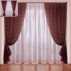 Two-color curtains in the living room interior photo