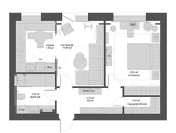 Design of a 2-room apartment with a kitchen and living room