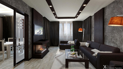 Living room in a modern style in dark colors photo